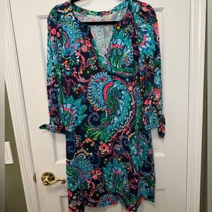 Lilly Pulitzer Multicolor Floral Paisley V-Neck Tie Sleeve Dress Size Medium